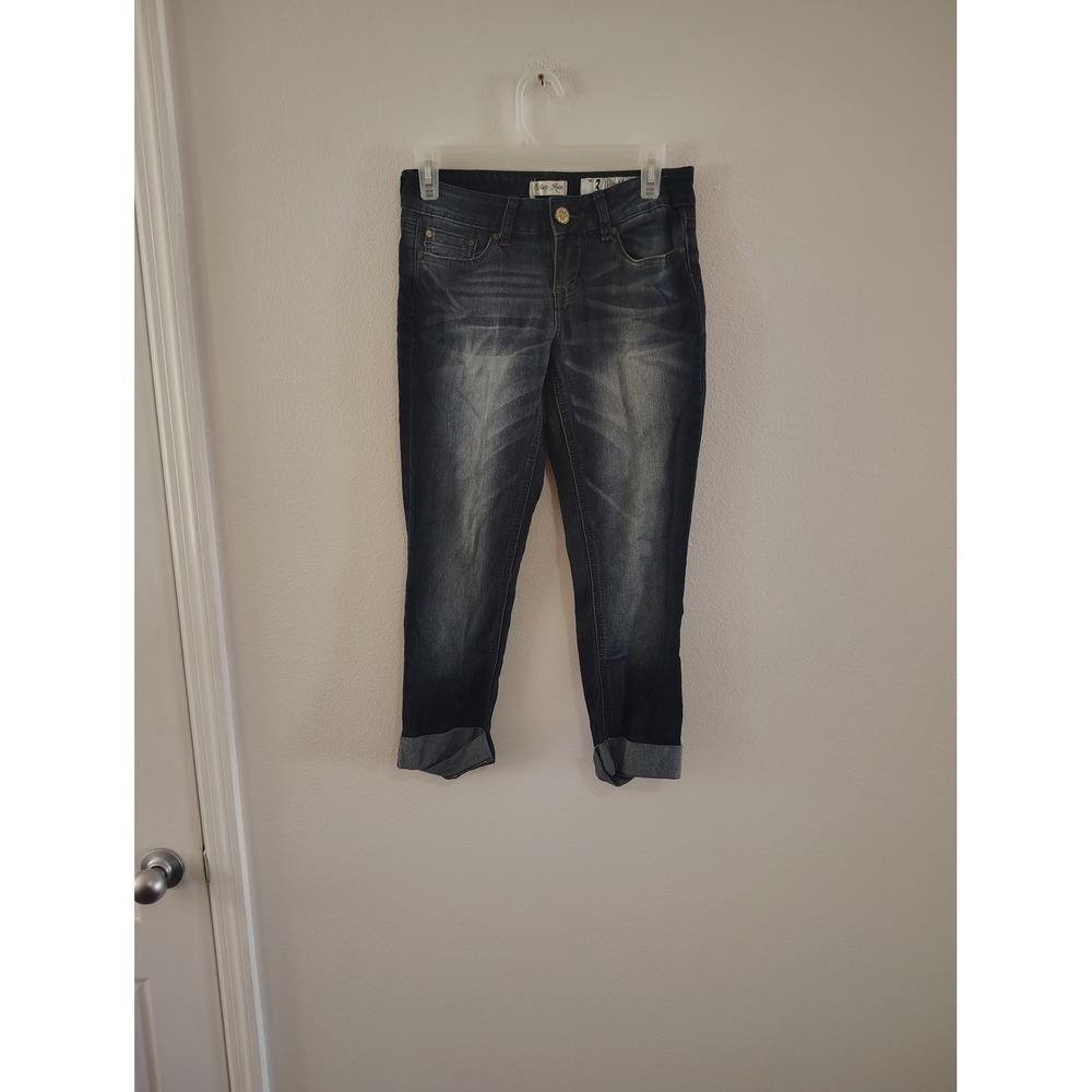 Indigo Rein Forever Womens Skinny Crop Jeans Dark Wash Cuffed Size 3